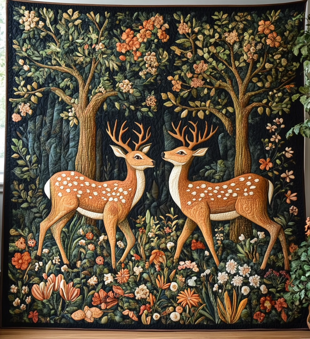 Woodland Deer Quilted Blanket - Throw (55" x 60")