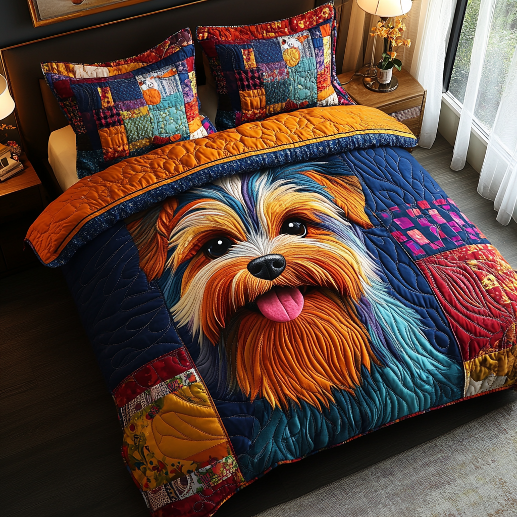 Yorkie Magic 3-Piece Quilted Bedding Set - Single (59" x 70")