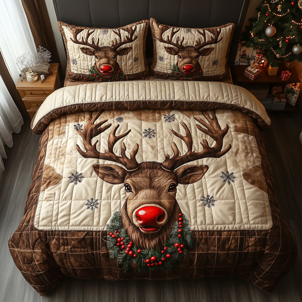 Yuletide Reindeer 3-Piece Quilted Bedding Set - Single (59" x 70")
