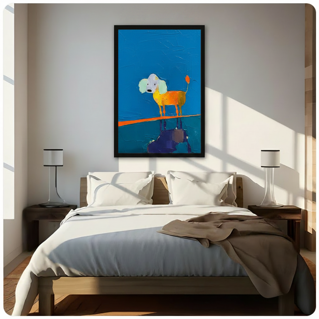 Whimsical Poodle Reflection Blue Canvas Art Wall Art