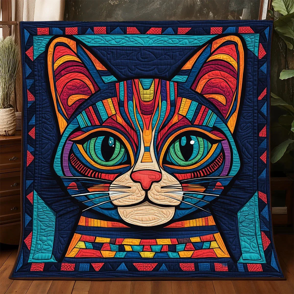 Abstract Whimsical Cat Quilt Blanket