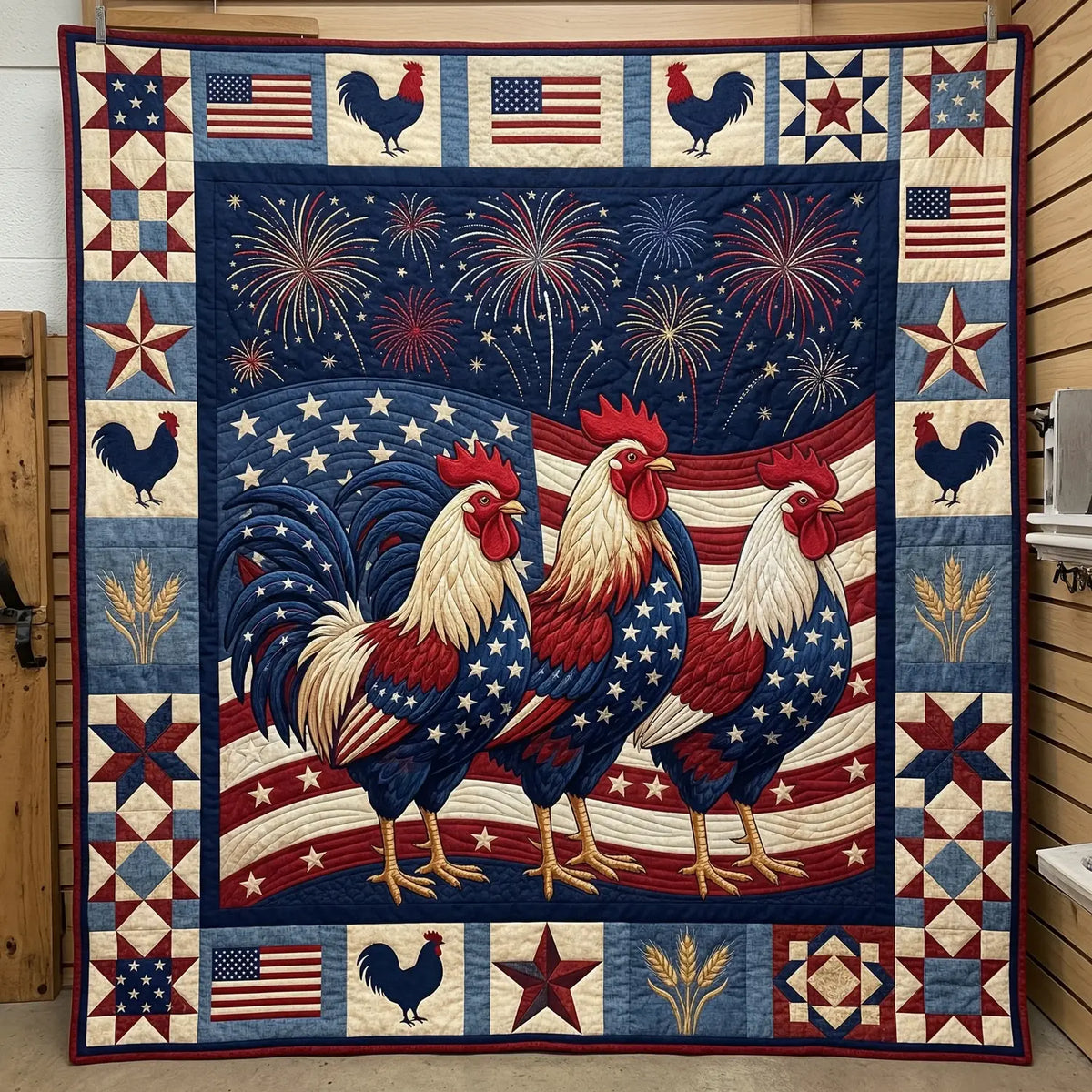 American Chickens Quilt Blanket