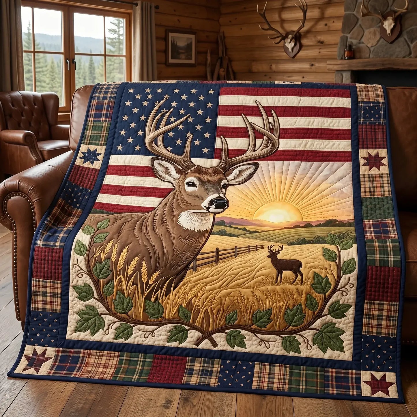 American Deer Quilt Blanket