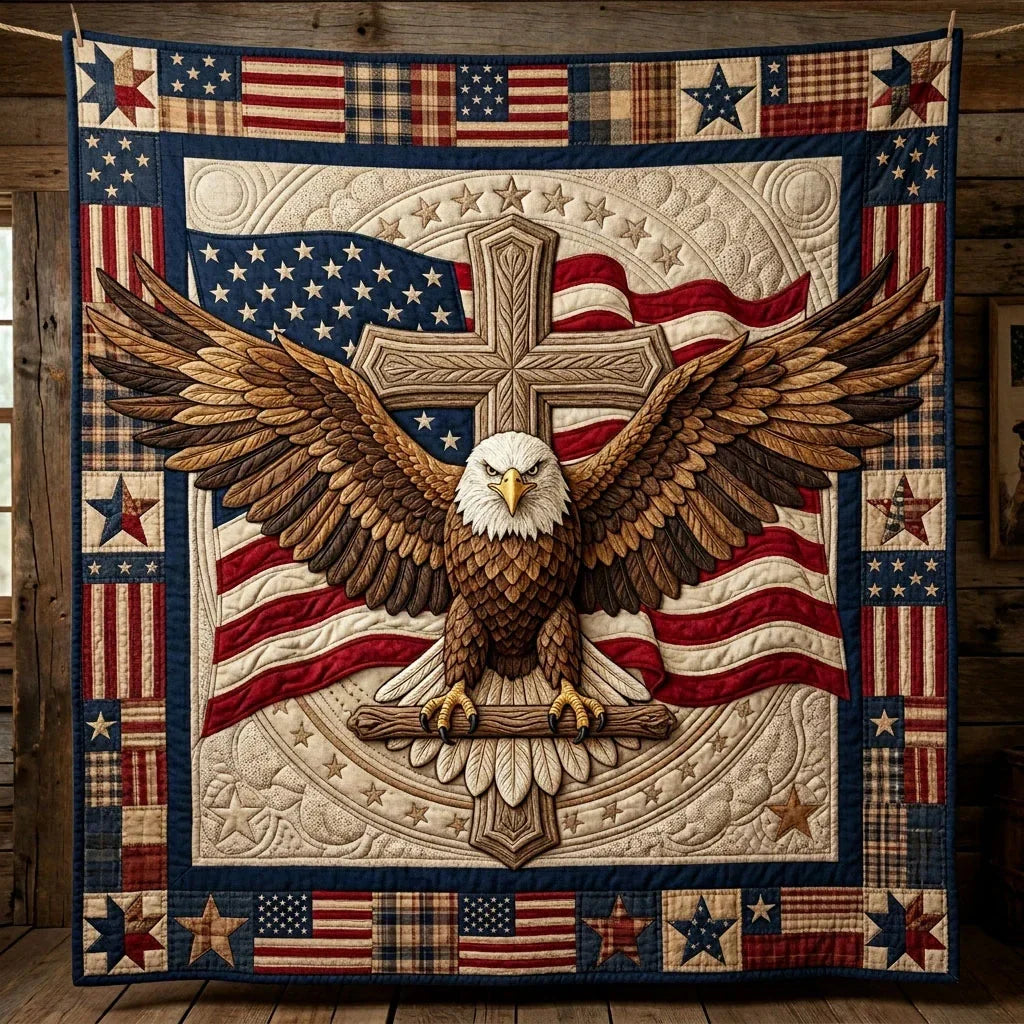 American Eagle Cross Patriotic Quilt Blanket