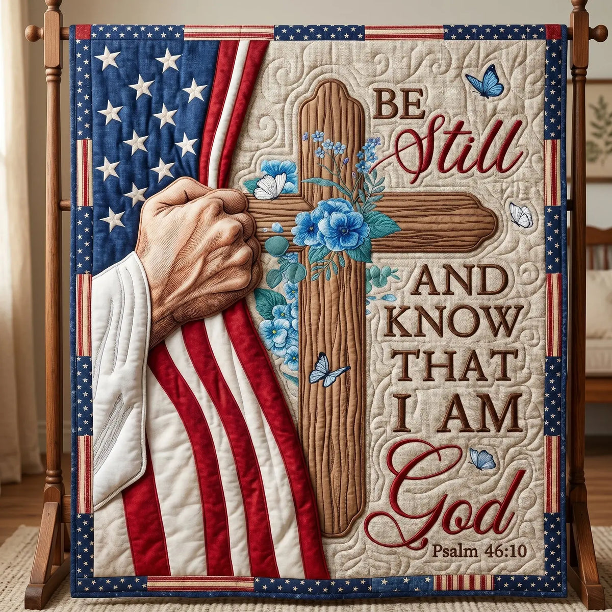 American Flag Be Still Quilt Blanket