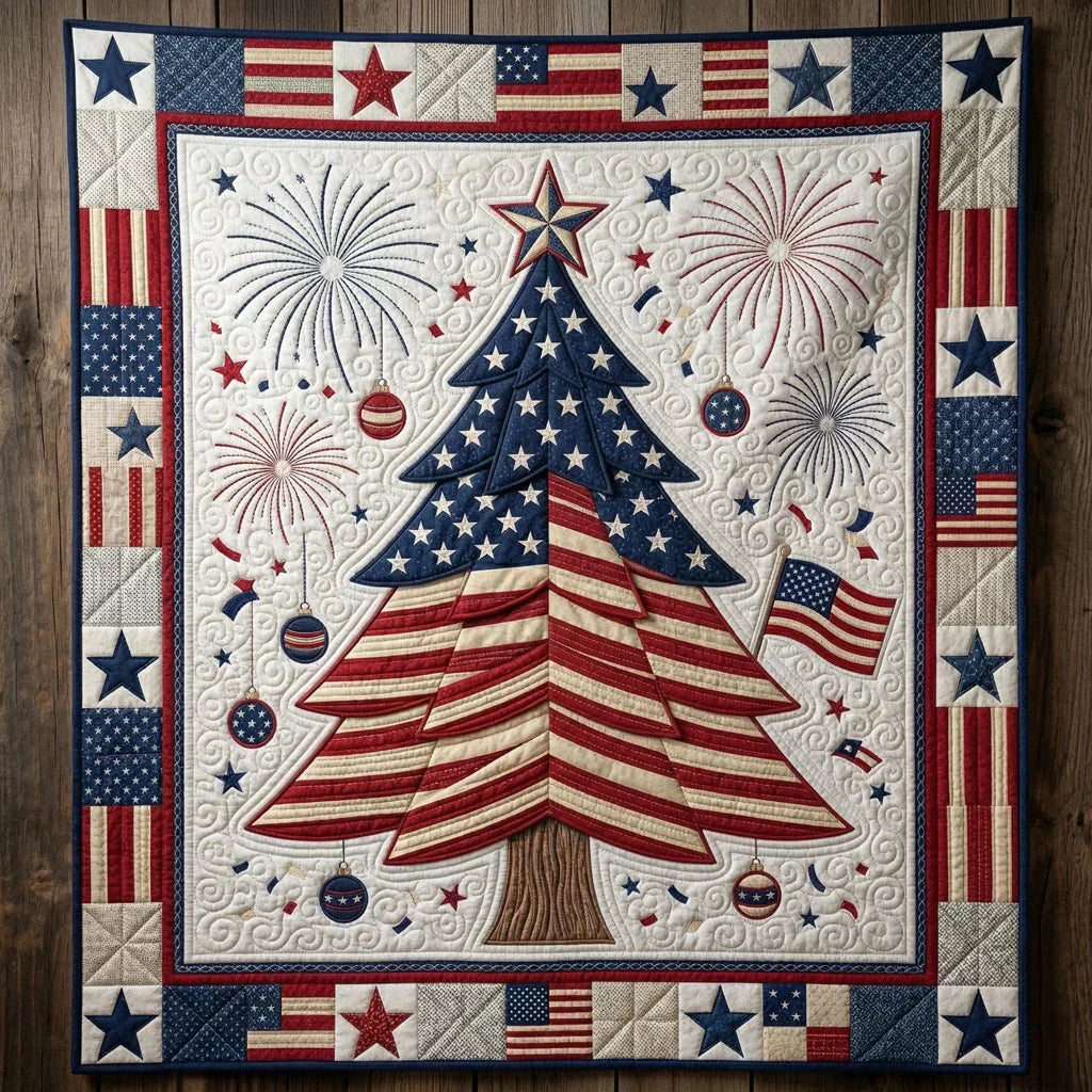 American Flag Christmas Tree Quilt Blanket