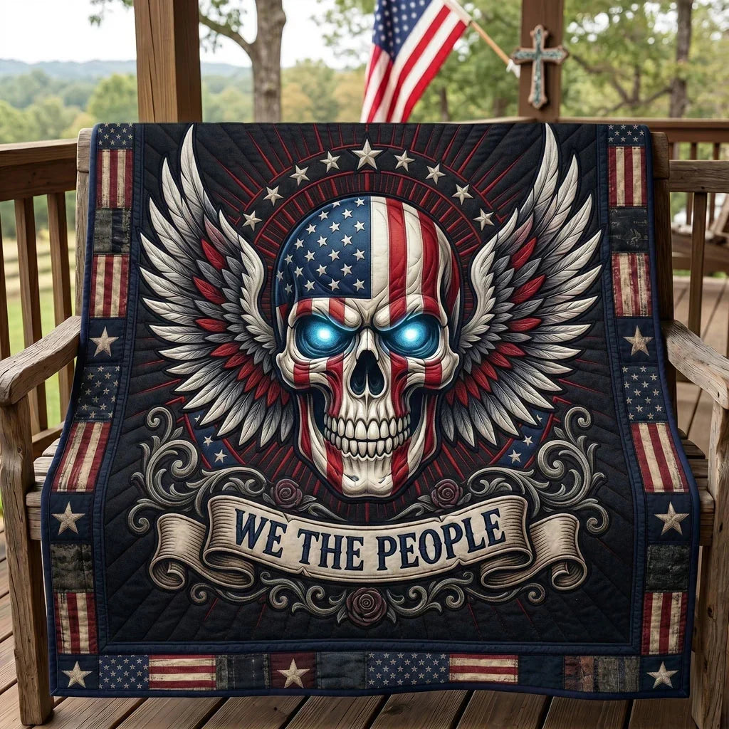 American Freedom Skull Wings Quilt Blanket