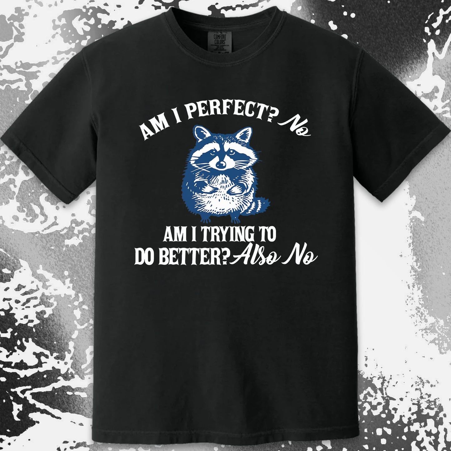 Am I Perfect? No Raccoon T-Shirt – Honest Self Awareness, funny meme tee gift (view 17)