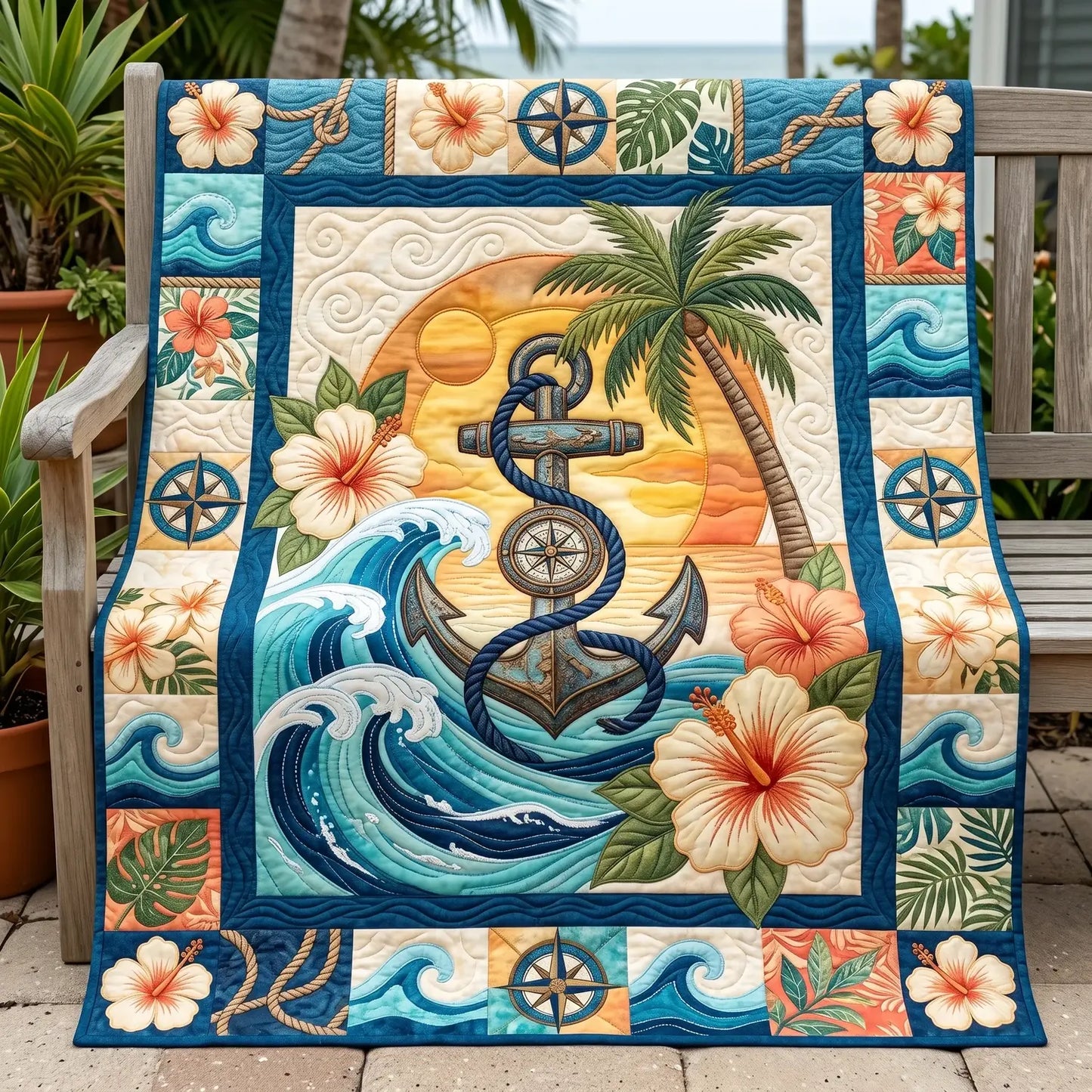 Anchor Hibicus Quilt Blanket