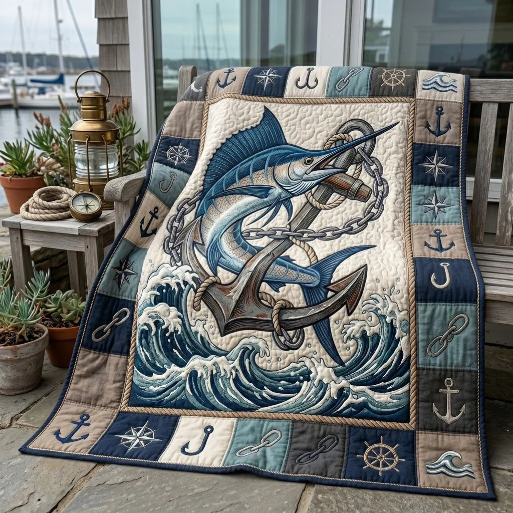 Anchored Marlin Spirit Quilt Blanket