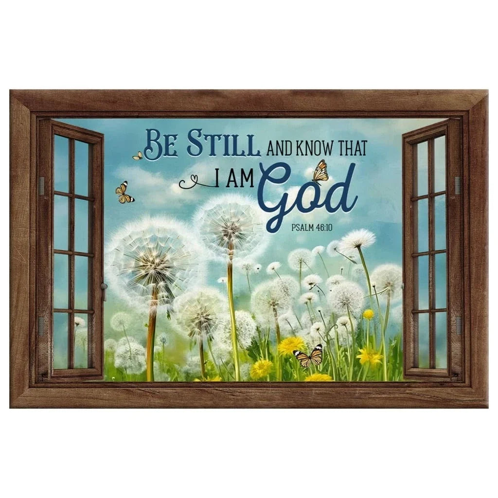 be still and know that i am god butterflies and dandelions wall art canvas (Landscape) (view 2)
