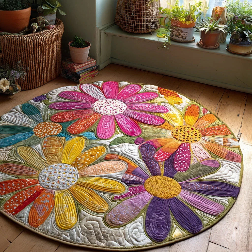 Antique Floral Quilted Round Mat