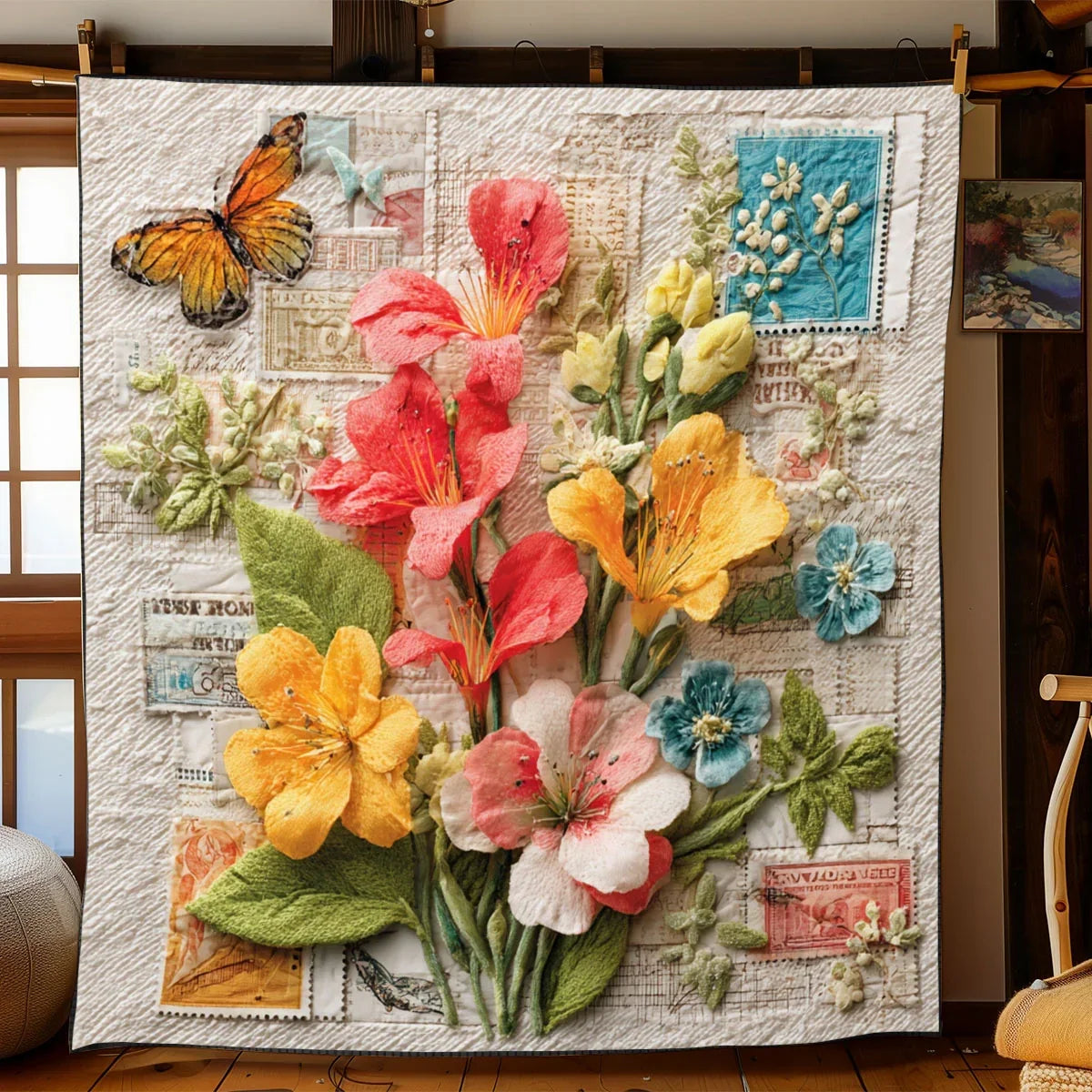 Antique Garden Stamps Quilt Blanket