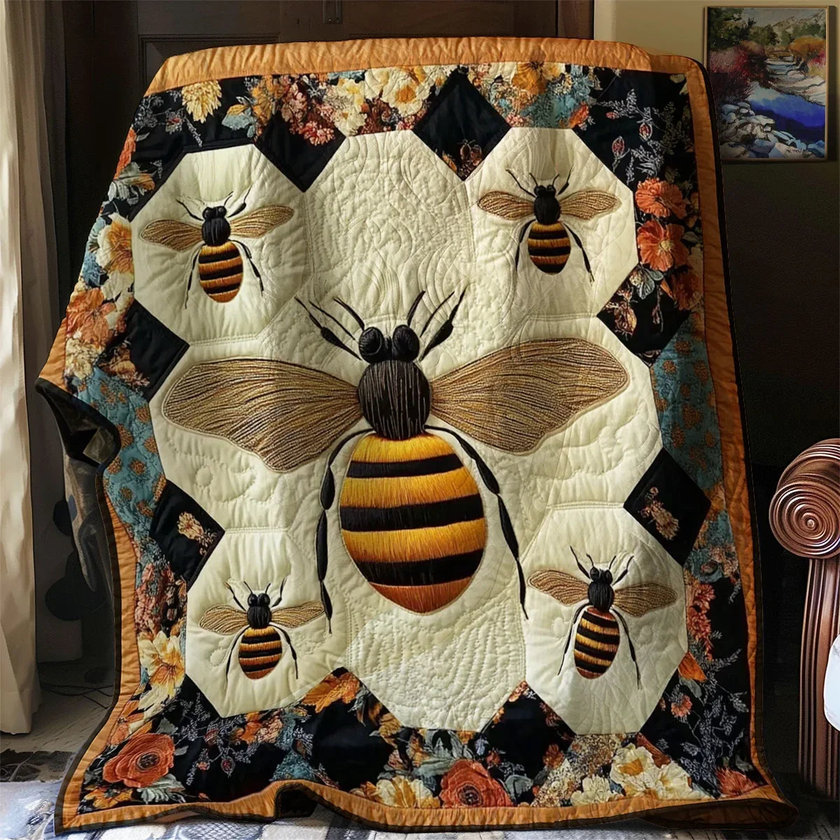 Antique Hive Bee Quilt Blanket