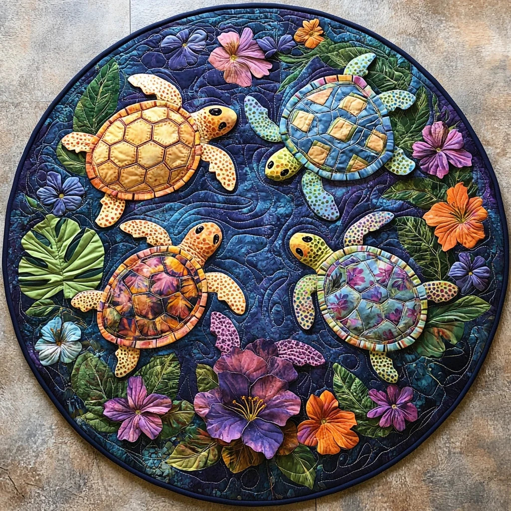Aqua Bloom Oasis Quilted Round Mat