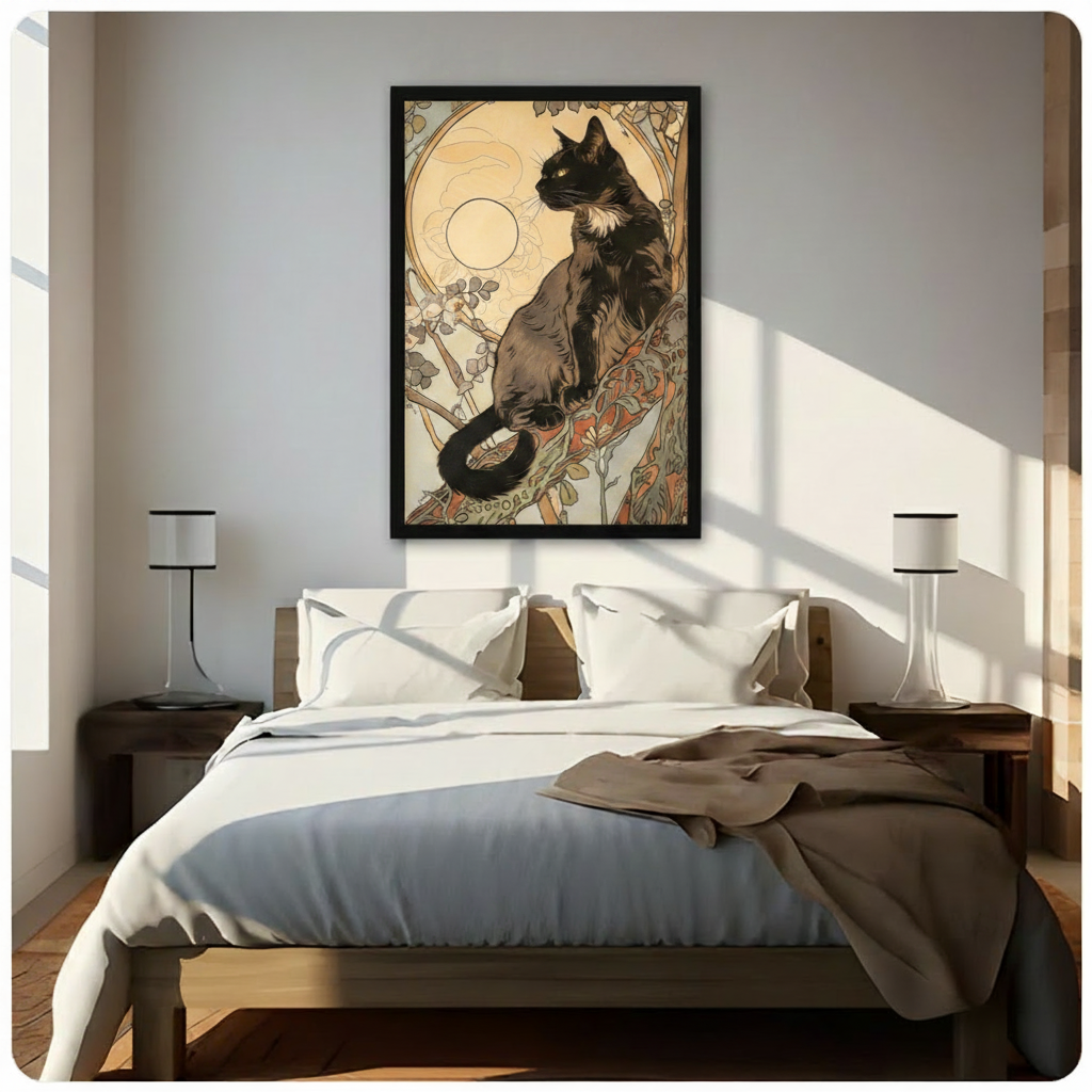 Art Nouveau Black Cat Moon Vintage Canvas Art