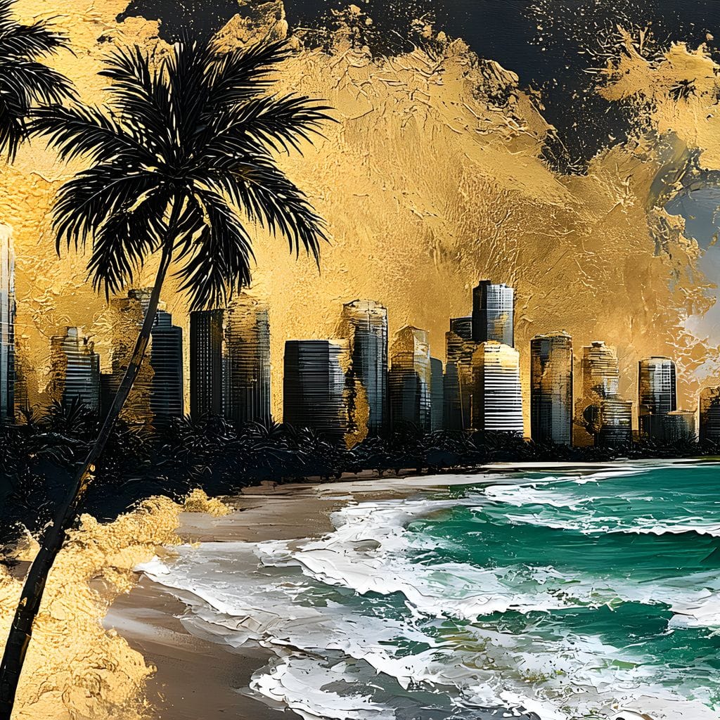 Miami Vibes in Gold Canvas Wall Art