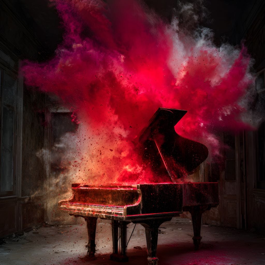 Grand Piano Burst of Vibrant Fire Canvas Wall Art