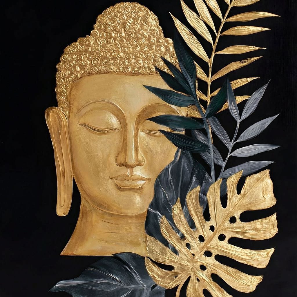 Golden Buddha Botanical Calm Canvas Wall Art