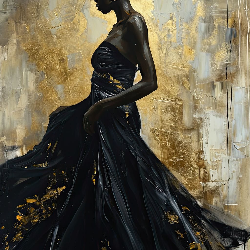 Ebony Elegance in Gold Canvas Wall Art