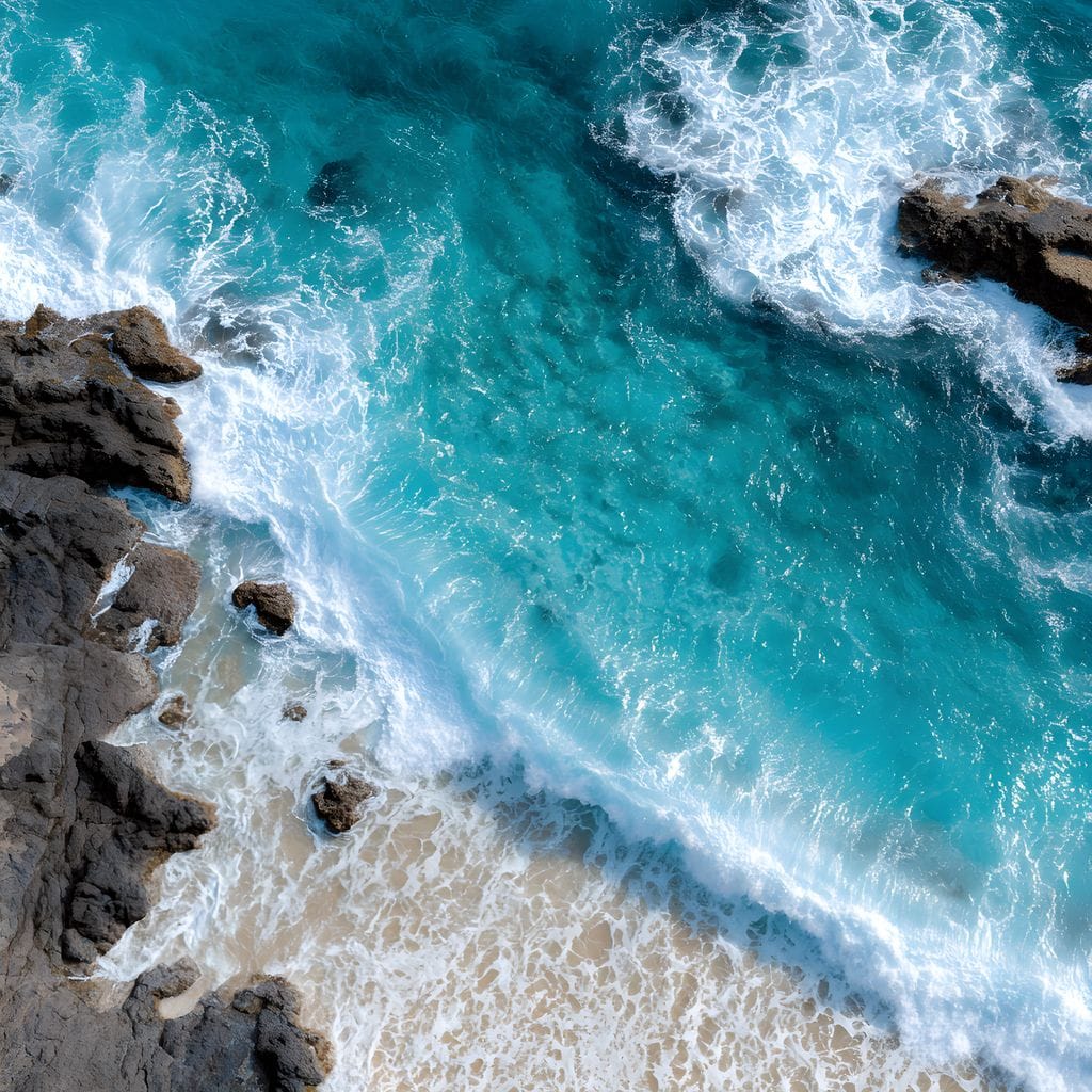 Turquoise Tide on Rock Shore Canvas Wall Art
