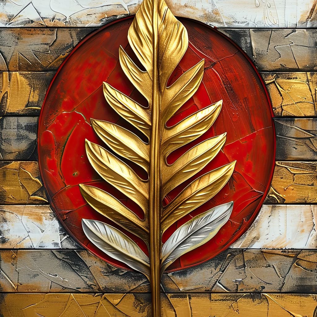 Golden Leaf on Ruby Sphere Canvas Wall Art