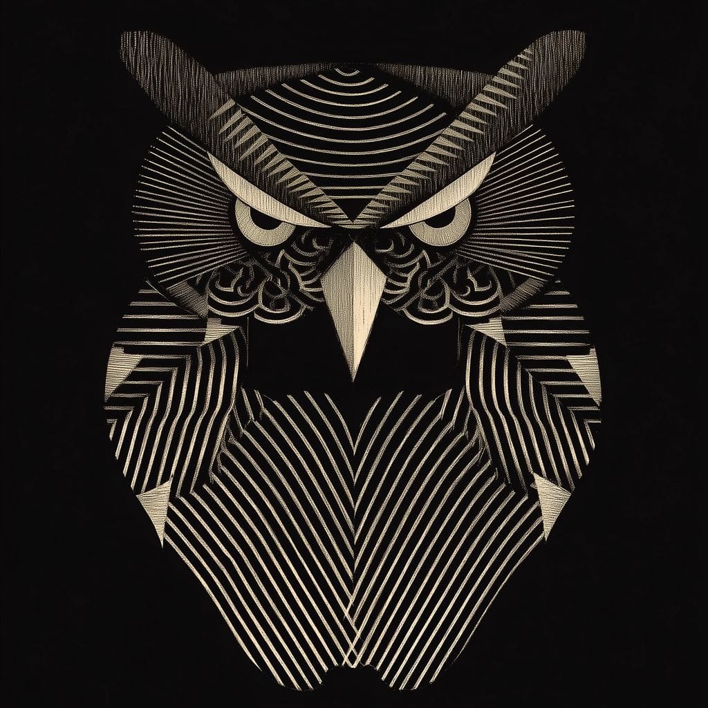 Golden Geometric Owl Guardian Canvas Wall Art