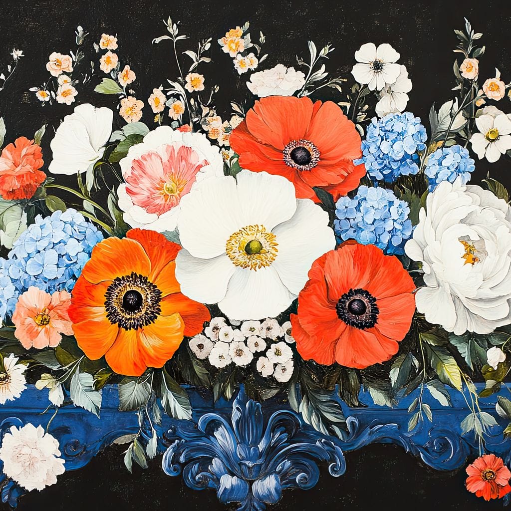 Floral Symphony on Midnight Canvas Wall Art