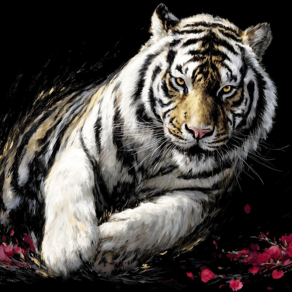 Snow Tiger Petal Shadow Canvas Wall Art