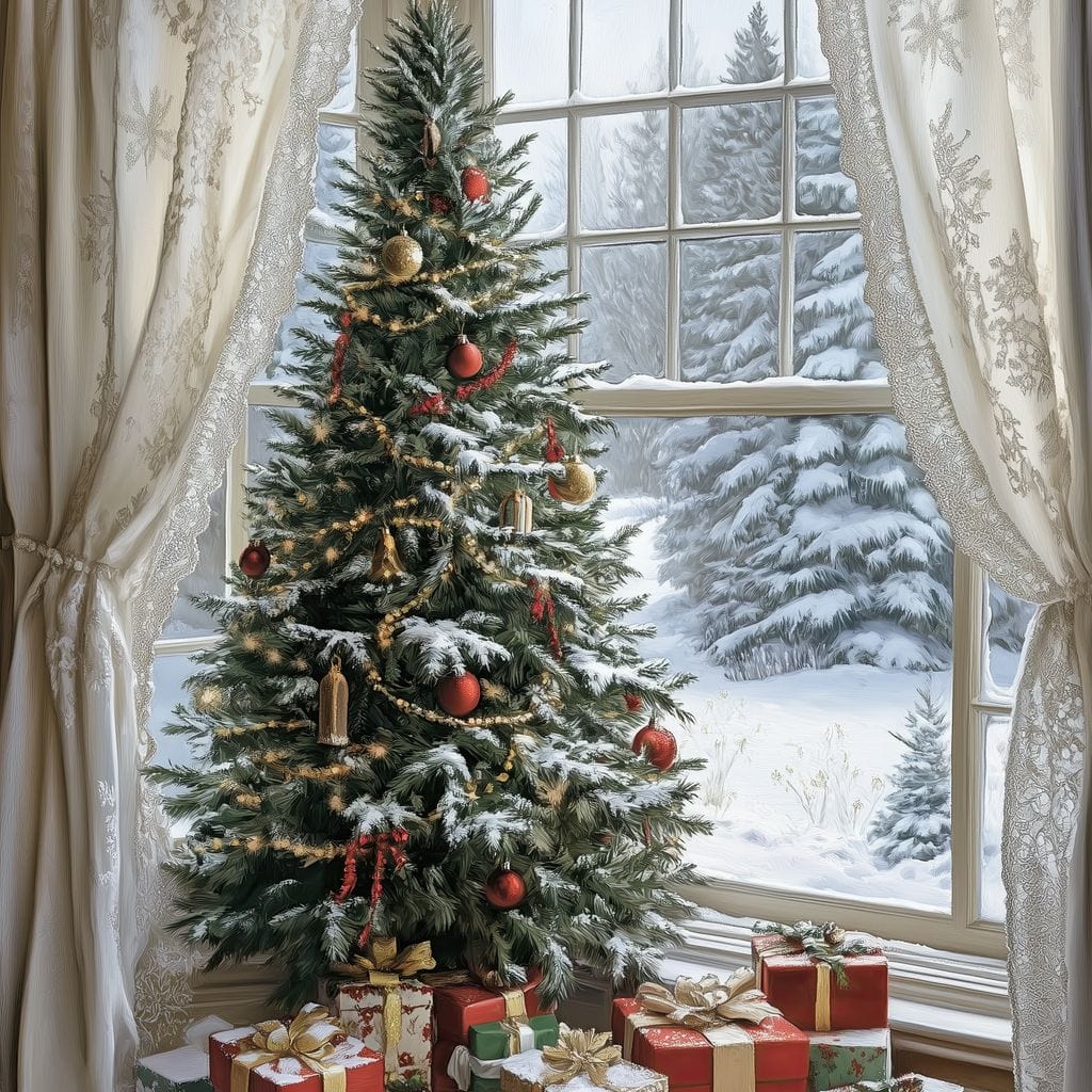 Christmas Tree by the Window Canvas Wall Art
