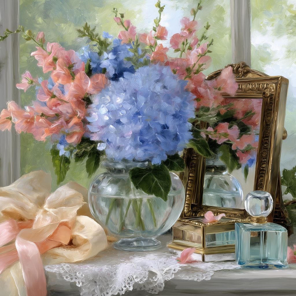 Sunlit Hydrangea Still Life Canvas Wall Art