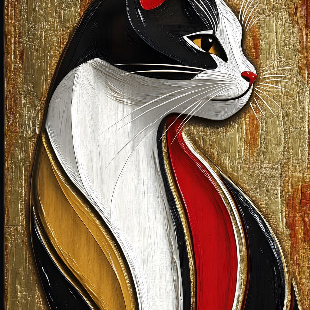Feline Elegance on Textured Gold Canvas Wall Art