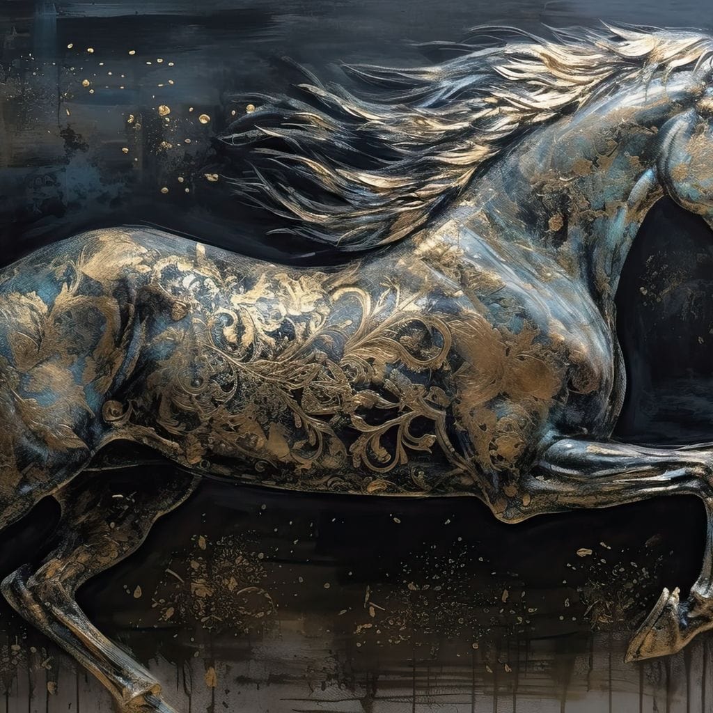Gilded Grey Horse Canvas Wall Art