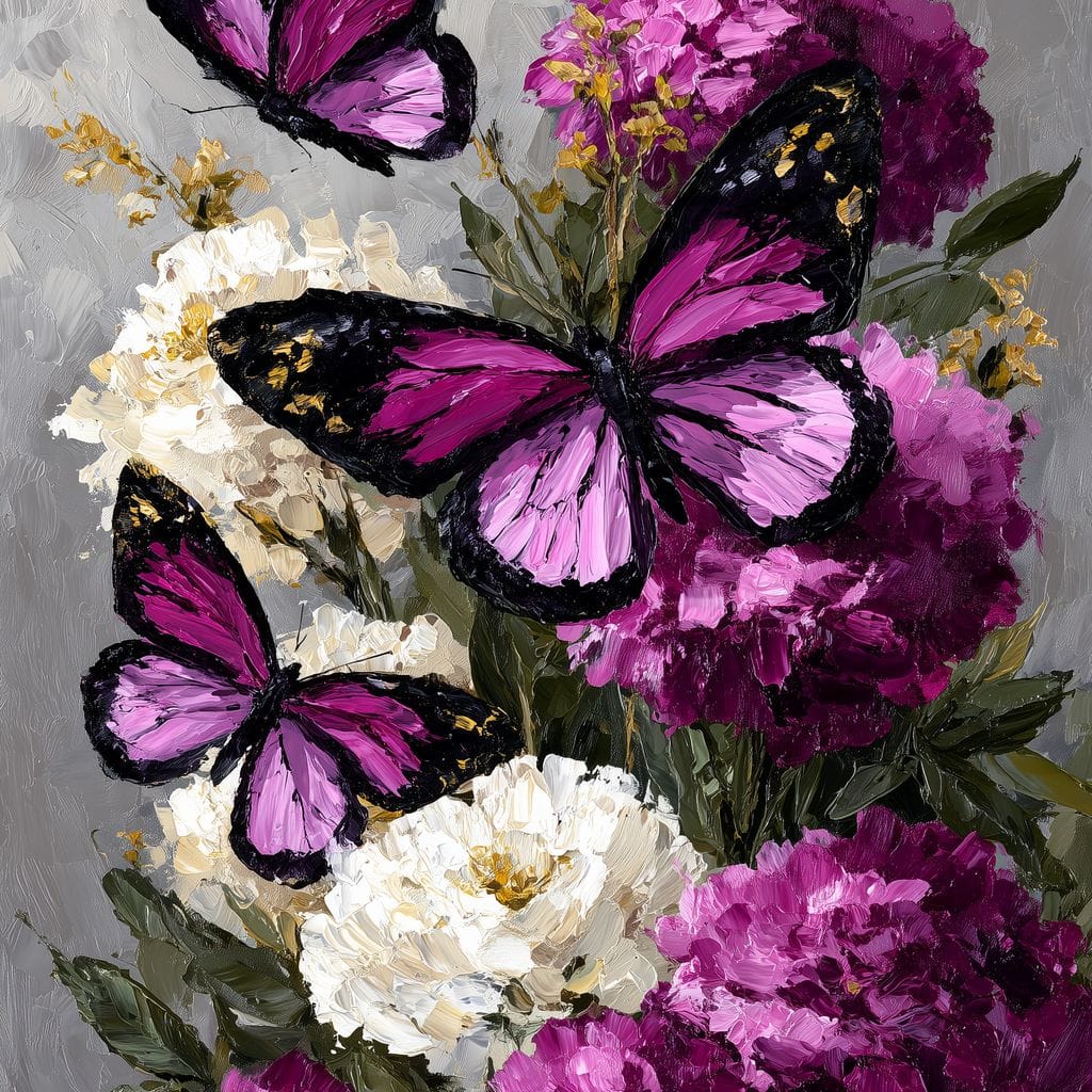 Amethyst Butterflies Bouquet Canvas Wall Art