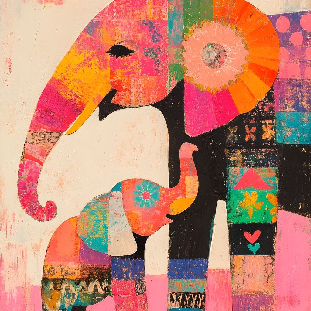 Elephant Patchwork Dreams Canvas Wall Art