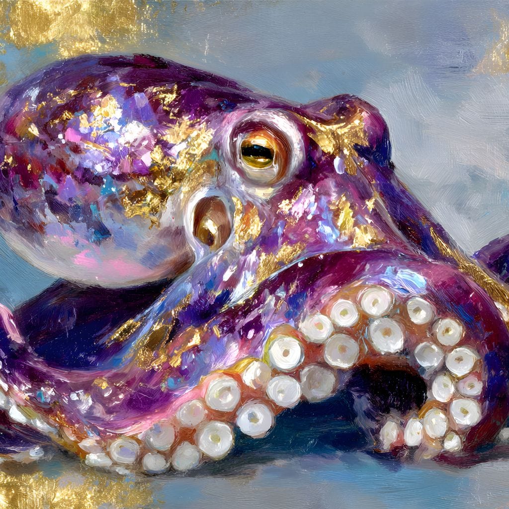 Gilded Violet Octopus Dream Canvas Wall Art