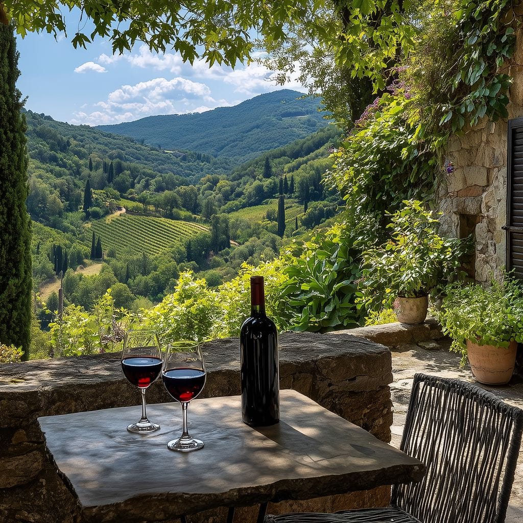 Sunlit Tuscan Vineyard Terrace Canvas Wall Art