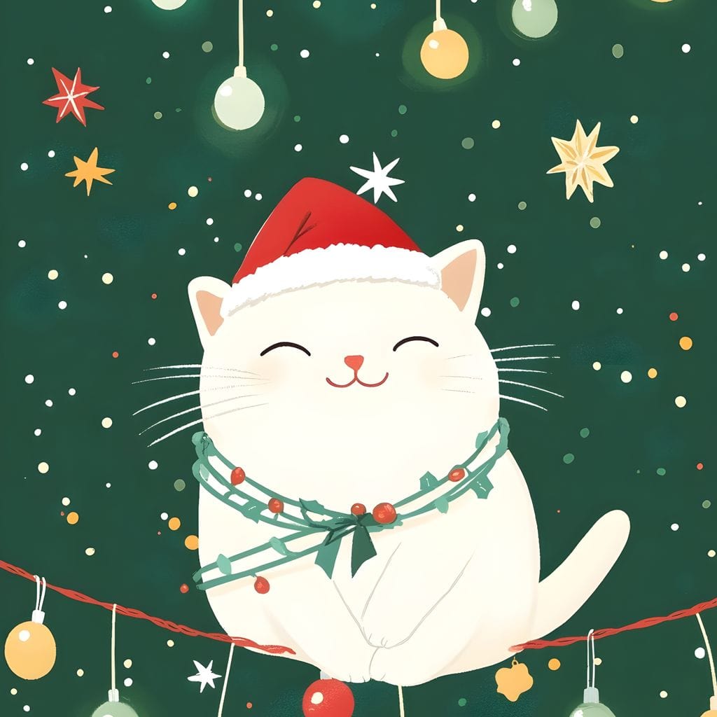 Jolly Santa Kitty Holiday Lights Canvas Wall Art