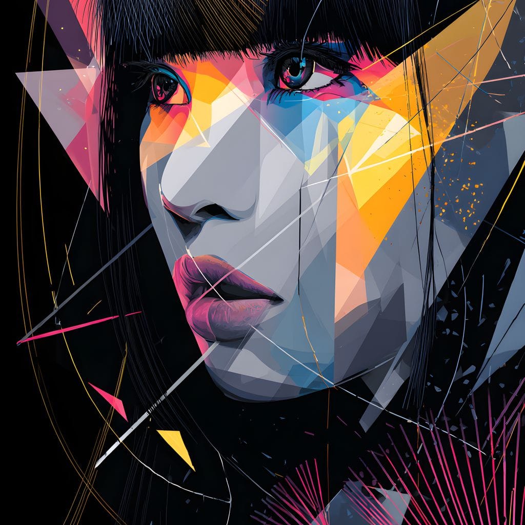 Neon Prism Portrait of Muse Canvas Wall Art