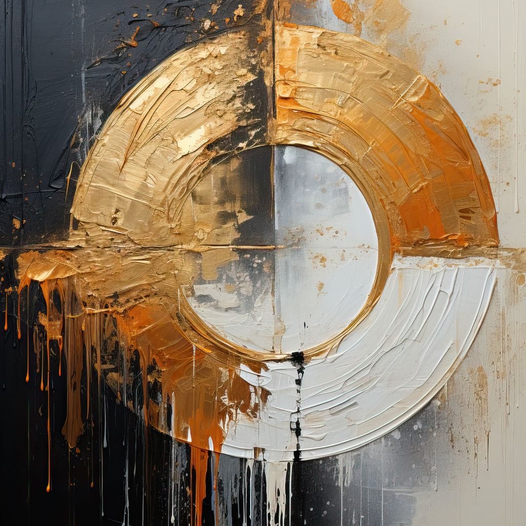 Abyssal Echoes in Gold Abstract Canvas Wall Art