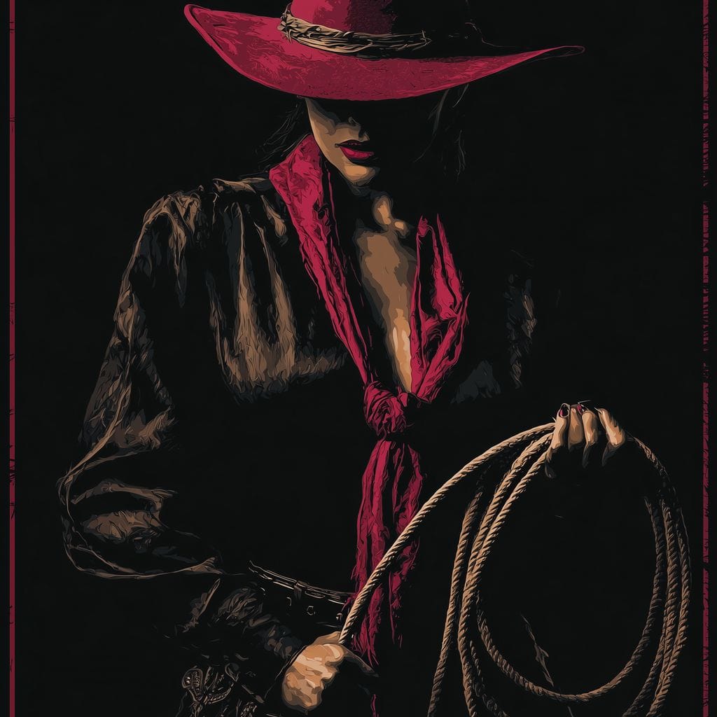 Midnight Cowgirl Red Hat Canvas Wall Art