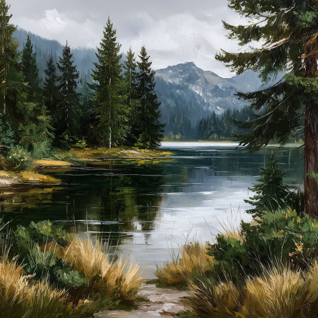 Alpine Pine Lake Reflection Canvas Wall Art