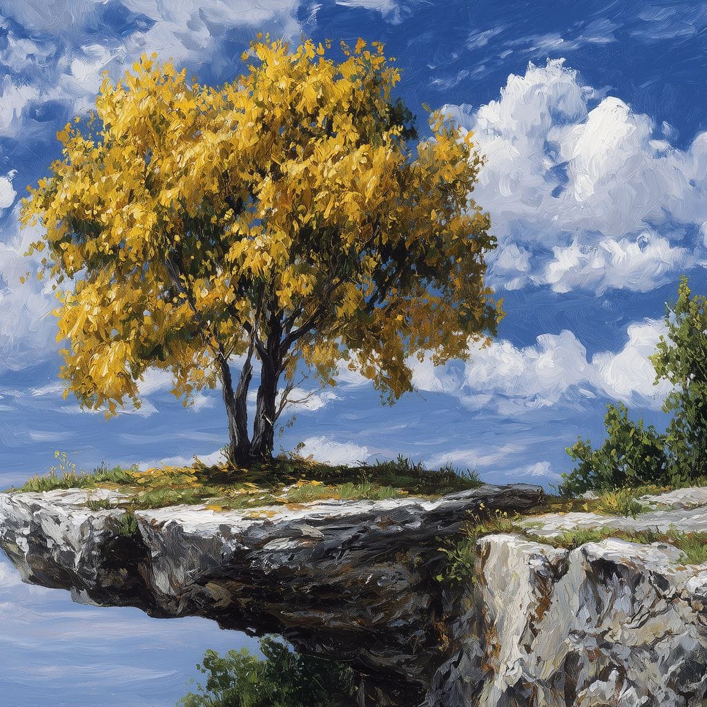 Golden Tree Sky Cliff View Canvas Wall Art