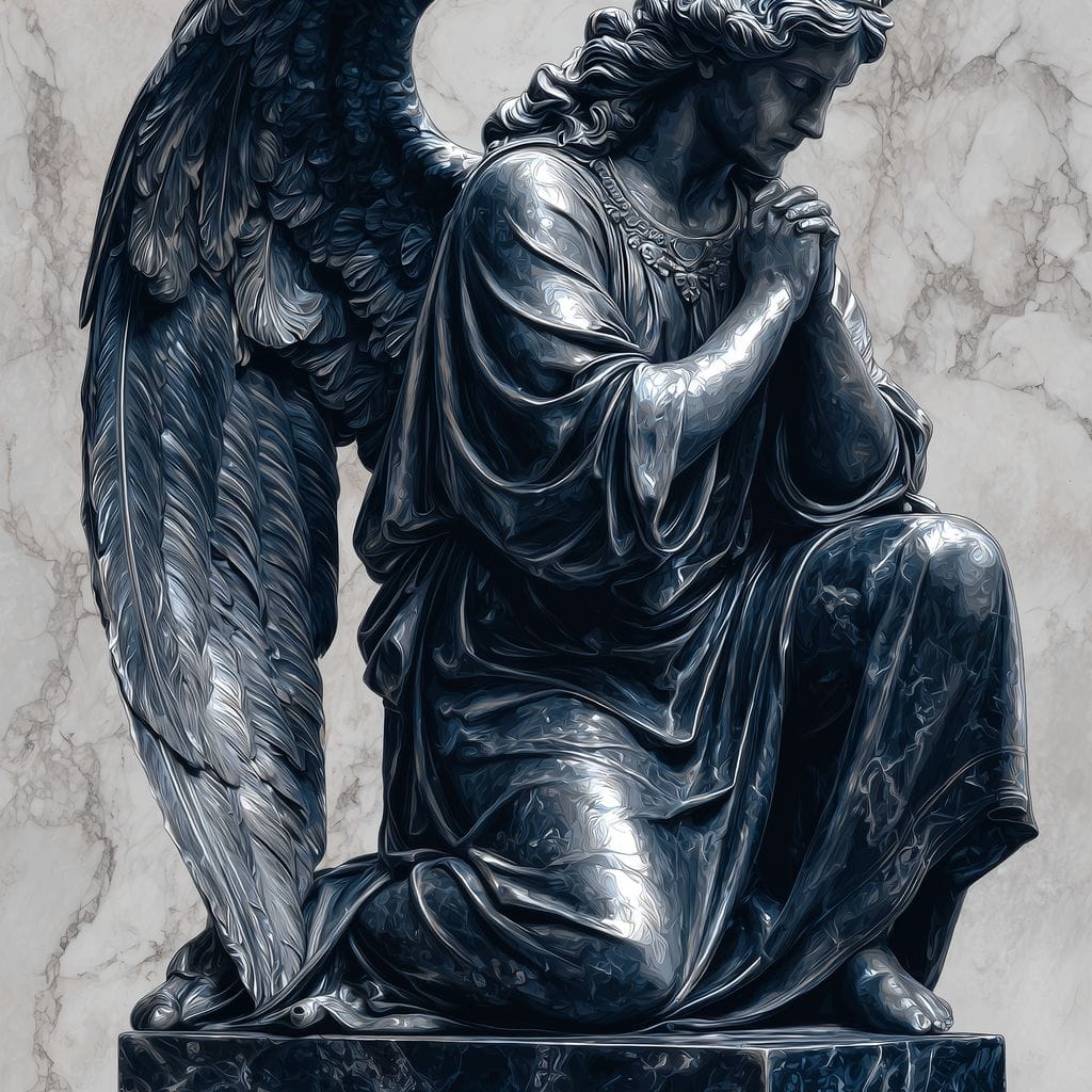 Midnight Marble Angel Prayer Canvas Wall Art