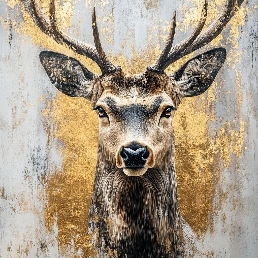 Majestic Golden Deer Portrait Canvas Wall Art