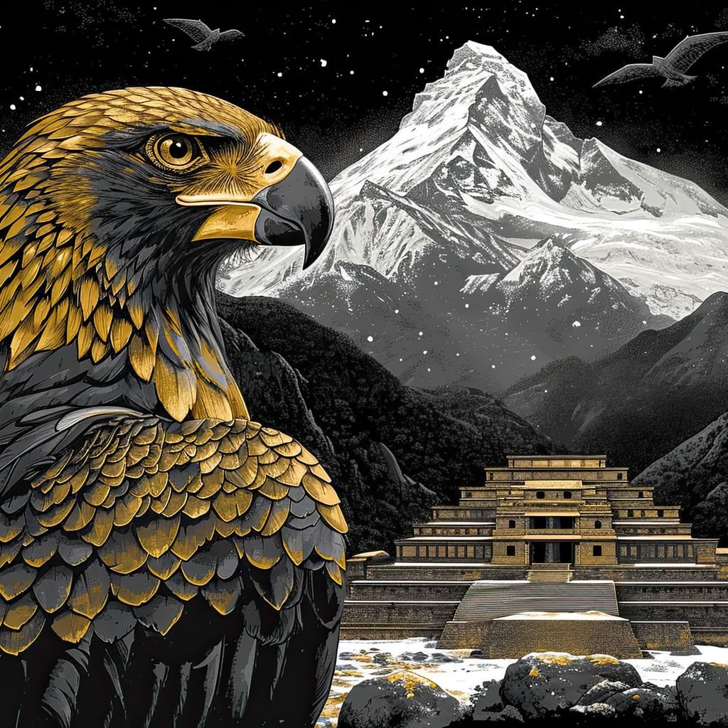 Majestic Aztec Golden Eagle Canvas Wall Art