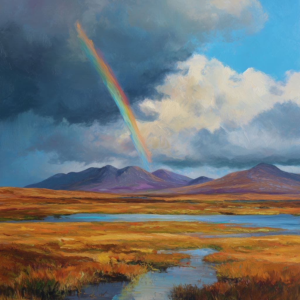 Rainbow Over Highland Moorland Canvas Wall Art