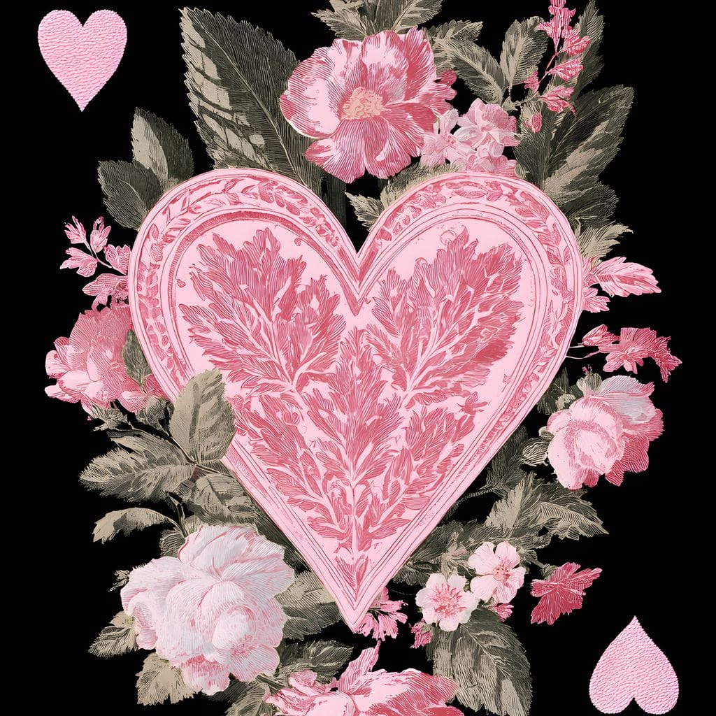Floral Ace of Hearts Pink Rose Canvas Wall Art