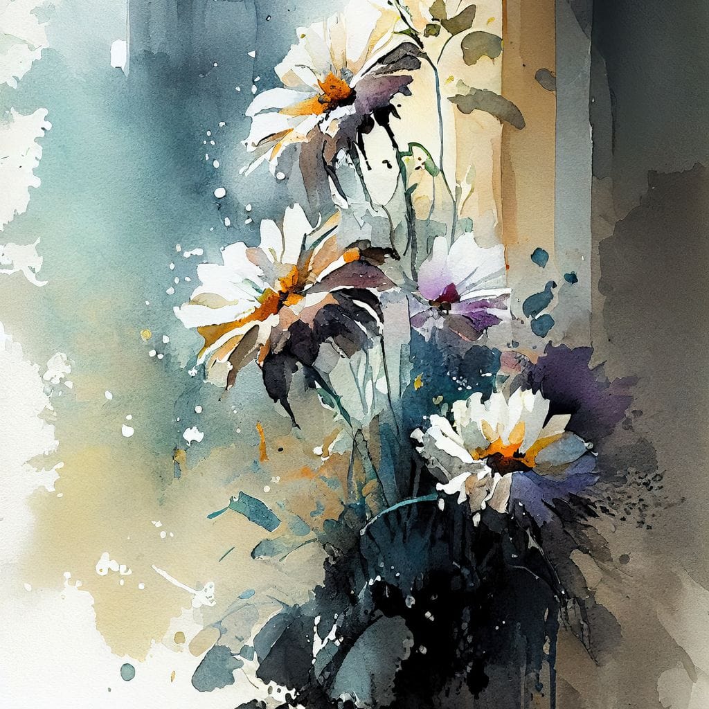 White & Teal Watercolor Flowers Canvas Wall Art