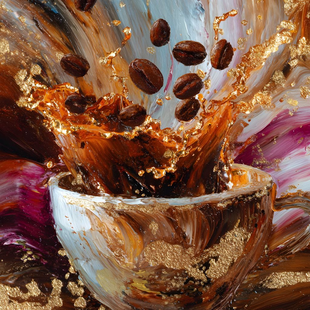 Golden Coffee Splash Reverie Canvas Wall Art